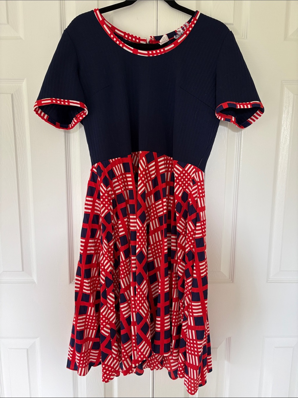 Vintage Navy and Red Patterned Fit-and-Flare Dress